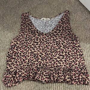 miami Pink and Black Leopard Print Ruffle Tank